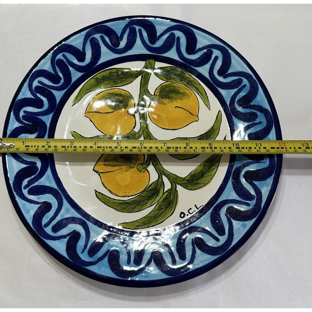 Vintage Mexican Pottery 12" Wall Plate Signed OCL Hand Painted Peaches - Picture 4 of 5